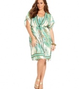 Looking ultra-chic is a cinch this season with INC's short sleeve plus size dress, accentuated by a drawstring waist.