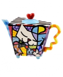 Heads and tails above the average teapot, this cat-themed design combines a funky shape with the vivid colors and bold patterns of renowned pop artist Romero Britto. Heads and tails above the average teapot, this cat-themed design combines a funky shape with the vivid colors and bold patterns of renowned pop artist Romero Britto.