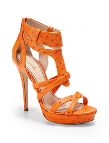 THE LOOKOstrich-embossed leatherCurved and crisscrossed strapsBack zip closureCovered stiletto heel 5 (125mm)Wooden platform, 1 (25mm)Compares to a 4 heel (100mm)THE MATERIALLeather upperLeather lining and soleORIGINMade in Italy THE LOOKOstrich-embossed leatherCurved and crisscrossed strapsBack zip closureCovered stiletto heel 5 (125mm)Wooden platform, 1 (25mm)Compares to a 4 heel (100mm)THE MATERIALLeather upperLeather lining and soleORIGINMade in Italy