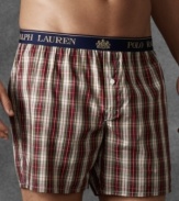 Classic plaid boxer by Polo Ralph Lauren is constructed in a relax fit and made from 100% cotton for all day comfort.