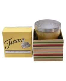 Yet another reason to love Fiesta, this sunflower-yellow candle brightens your den, kitchen or bath with the smell of juicy island pineapple. A metal lid embossed with the style icon's famous flamenco dancer caps it all off. With a coordinating gift box. Yet another reason to love Fiesta, this sunflower-yellow candle brightens your den, kitchen or bath with the smell of juicy island pineapple. A metal lid embossed with the style icon's famous flamenco dancer caps it all off. With a coordinating gift box.