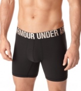 Feel elite from head to toe when you are sporting these stretch fabric boxer briefs from Under Armour®.