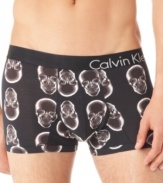 Get edgy with your underwear with these stretchy and sleek skull x-ray print trunks by Calvin Klein.