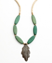 Fresh look, fresh hope. Strung with wooden beads and a hand-cut and etched leaf pendant, this Heart of Haiti necklace is crafted by a co-op that supports women's employment in local communities. Fresh look, fresh hope. Strung with wooden beads and a hand-cut and etched leaf pendant, this Heart of Haiti necklace is crafted by a co-op that supports women's employment in local communities.