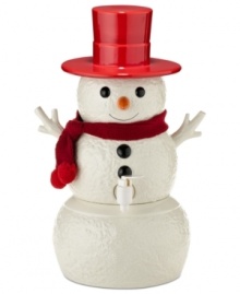 Serve frosty beverages at your next wintertime bash with the Snowpinions beverage dispenser from Department 56. Hat is removable; body separates below spout for easy filling. Serve frosty beverages at your next wintertime bash with the Snowpinions beverage dispenser from Department 56. Hat is removable; body separates below spout for easy filling.