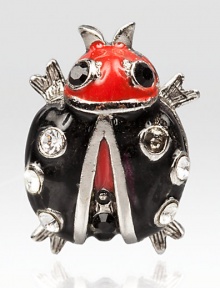Add flourish to any outfit wearing this playful insect-inspired accessory with sparkling Swarovski crystals. Cast pewter with Swarovski crystalsHand-enameled and hand-setSize, about an ½Imported