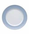 Rosenthal's Sunny Day dinner plates shine on casual tables with sky-blue accents in dishwasher-safe porcelain.