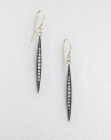 Aptly named, these elongated pod-like strands of oxidized silver are set with graduated rows of dazzling diamonds, tapering as they drop.Diamonds, .14 tcwSterling silver and 14k yellow goldDrop, about 1½Ear wireMade in USA