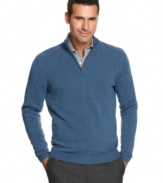 Define classic with your smart style and this handsome 1/4-zip sweater from Via Europa.