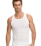 You just can't beat a classic. From work to the gym to your everyday lifestyle, this shirt moves with you like man's best friend. Forget itchy tags; the label is printed directly on the fabric for all-over comfort like never before. Durable, cotton fabric and 2 x 1 ribbed knit for stretch. Don't kick yourself later; stock-up today with our special 3-pack value pricing.