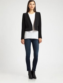 Beautifully executed jacket in a cropped silhouette with textured panels and zippered besom pockets. Shawl collarLong sleevesFront snap closureZippered besom pocketsAbout 19 from shoulder to hem70% acrylic/30% woolDry cleanImportedModel shown is 5'10 (177cm) wearing US size 4.