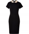 Work a sweet-chic accent into your Little Black Dress collection with Marc by Marc Jacobs round collar knit sheath - Metallic gold button-on round collar with pearl bead and rhinestone embellishment, rounded neckline underneath, short sleeves, metal back zip with flat bow detail - Form-fitting silhouette - Team with flawless pumps and matching metallic accessories