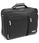 Skilled in the business of your business. Skip hassle, confusion & disorganization when you travel with this fully-stocked and durable brief. Featuring a convertible back zip pocket that slides over the handles of rolling uprights, this brief is an easy traveler with two compartments-one to accommodate your tablet and accessories and another to protect your laptop-that store, sort & keep your essentials ready at hand.