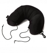 Meet your travel support. A silky, soft exterior, U-shaped design and microbead filling snuggle up to your neck, lower back, feet and wherever your body needs a little extra comfort. The versatile design secures around upright handles for easy transport.