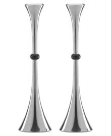 Beacons of style, Design With Light Trumpet candlesticks from Dansk feature a dramatic flared base and mix of dark and polished aluminum to create a simply chic arrangement. Beacons of style, Design With Light Trumpet candlesticks from Dansk feature a dramatic flared base and mix of dark and polished aluminum to create a simply chic arrangement.