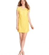 Make an entrance in this vintage-inspired mini dress from Tommy Hilfiger. Allover lace in bright yellow makes it a cheerfully romantic choice for your next event!