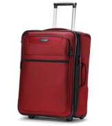 Lighten up-it's easy with less than 7 pounds of superior mobility! Four smooth-glide wheels move this ultra-lightweight bag in any direction you wish, while integrated top and side carry handles allow for stress-free pick up, which takes the hassle completely out of airport navigation. 10-year warranty. (Clearance)