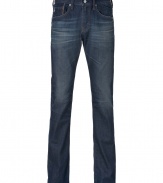 An essential staple in ultra soft faded mid-washed denim, Adriano Goldschmieds slim fit jeans are a must for casual daytime looks - Soft yet ultra-durable denim, classic five-pocket, zip fly, button closure, belt loops - Slim straight leg - Sleek and versatile, pair with everything from tees and sneakers to button-downs and lace-ups