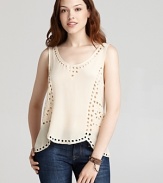Cut from rich silk, this Joie top features an intricate eyelet pattern adorned with sparkling beads.