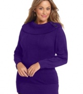 Dress to impress in cooler weather with Style&co.'s long sleeve plus size sweater, accented by a cowl neckline.