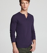 Considered details like buttons on the cuff of this soft and casual henley are what separate John Varvatos designs from the others.