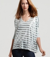 Shine like the star you are. Sequined stripes bring sparkle to the party in this easy and glamorous Karen Kane top.