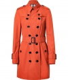 With heritage detailing reflecting the original Burberry trench coat, this bright technical cotton-blend version from Burberry London counts as a sartorial, multi-season investment - Classic collar with belted latch and hook closure, set-in long sleeves with belted cuffs, epaulettes, double gun flaps, double-breasted button-down front, belted waist, rain shield - Fitted silhouette - Pair with slim trousers or jeans and a cashmere pullover