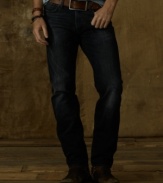 Subtle hints of distress infuse Denim & Supply's dark-washed denim with a vintage, modern feel in a sleek straight fit.