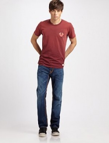 A signature bootcut fit enhanced with western-inspired, contrast top stitching for an authentic, rugged feel.Five-pocket styleZip flyInseam, about 34CottonMachine washMade in USA