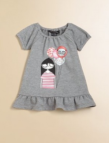 A soft, sporty design shows Miss Marc about to float away with her whimsical balloons. CrewneckShort sleevesGathered elastic ruching around the neckline and cuffsRuffled hem60% cotton/40% polyesterMachine washImported
