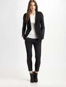 Stretchy, modern marvel has contrasting panels that create a trend-smart colorblock effect. Elastic waistbandSide zipperRise, about 10Inseam, about 2668% viscose/19% nylon/10% polyester/3% spandexDry cleanImportedModel shown is 5'10 (177cm) wearing US size 2. Stretchy, modern marvel has contrasting panels that create a trend-smart colorblock effect. Elastic waistbandSide zipperRise, about 10Inseam, about 2668% viscose/19% nylon/10% polyester/3% spandexDry cleanImportedModel shown is 5'10 (177cm) wearing US size 2.