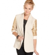 Bring on the glitz! Sequin-embellished sleeves create dazzling effect on this boyfriend-style blazer from Urban Hearts.