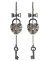 Betsey Johnson unlocks a host of style secrets with these gorgeous drop earrings in crystal accents and hematite-plated mixed metal. Approximate drop: 2 inch.