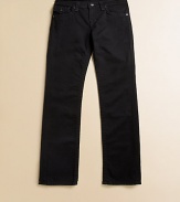 Classic, straight-leg jeans in a dark rinse with tonal stitching, rivets and Buddha label.Front snap closureWaistband with belt loopsZip flyFive-pocket style98% cotton/2% spandexMachine washImported of domestic fabric