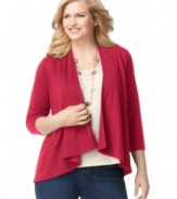 Layer on the style this season with Charter Club's three-quarter sleeve plus size cardigan, featuring an open front design.