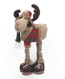 One well-dressed moose, this cuddly charmer from Napco sports a faux fur-trimmed jacket, flap hat and booties. Long legs give him a terrific view over a bustling holiday home. One well-dressed moose, this cuddly charmer from Napco sports a faux fur-trimmed jacket, flap hat and booties. Long legs give him a terrific view over a bustling holiday home.