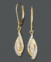 Round-cut diamonds (1/4 ct. t.w.) shimmer at the center of these magnificent Wrapped in Love™ single swirl diamond earring drops set in 14k gold. Approximate drop: 2 inches.