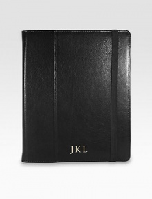 Hold and protect your iPad or iPad 2 with this elegantly handmade leather case, designed to fold horizontally or vertically for ideal viewing angles. Accommodates all iPad modelsFour leather-wrapped corner strapsLeather8 X 9¾Handmade in USAFOR PERSONALIZATION Select a quantity, then scroll down and click on PERSONALIZE & ADD TO BAG to choose and preview your personalization options. Please allow 1 week for delivery. Hold and protect your iPad or iPad 2 with this elegantly handmade leather case, designed to fold horizontally or vertically for ideal viewing angles. Accommodates all iPad modelsFour leather-wrapped corner strapsLeather8 X 9¾Handmade in USAFOR PERSONALIZATION Select a quantity, then scroll down and click on PERSONALIZE & ADD TO BAG to choose and preview your personalization options. Please allow 1 week for delivery.
