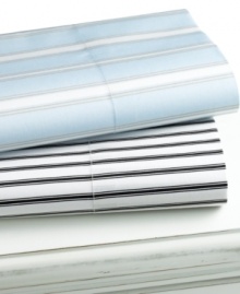 Striped and sophisticated, this printed sheet set from Martha Stewart Collection offers casual color in charming designs tailored to enhance the look of contemporary bedding. At 300-thread count in pure cotton, these prints never felt so soft. Fitted sheets are fully elasticized to fit most mattresses. Striped and sophisticated, this printed sheet set from Martha Stewart Collection offers casual color in charming designs tailored to enhance the look of contemporary bedding. At 300-thread count in pure cotton, these prints never felt so soft. Fitted sheets are fully elasticized to fit most mattresses.