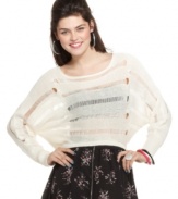 Material Girl delivers shredded heat in a dolman sleeve sweater that exudes cool! Layer it with a printed bottom for a look that does your body good.