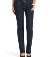 Straight leg style meets the time-honored dark wash on these five-pocket jeans from Levi's! For a look that's streamlined and classic, pair the denim with a pair of sleek heels!