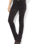 Lauren Ralph Lauren's unique cotton velvet pant features a slim, straight leg and a hint of stretch for a versatile, modern look