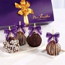 A Chocolate Fantasy! These 4 elegantly packaged, petite versions of the Mrs. Prindable's Signature Apples arrive in a gift box. Includes: 2 Triple Chocolate, a Dark Chocolate Splendor and a Dark Chocolate Delight.
