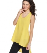 Invigorate your day with this sunny top from Lily White that sports a stunning crochet inset at the back plus a  hem that begs the question, how low will it go?