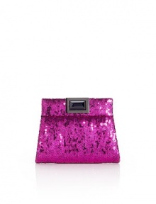 THE LOOKSquare shapeShoulder strapFront magnetic hook closureSequin designBlack onyx stone detailInside metal logo One inside open pocketTHE FIT6½W X 5H X 2DTHE MATERIALCottonSuede liningORIGINMade in USA 