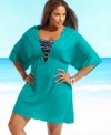 Cover up in style with this Dotti Plus Size tunic featuring kimono sleeves and an A-line shape for a fluid, flattering fit!