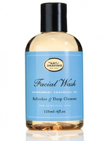 Facial Wash gently cleanses the skin and helps maintain the skin's proper PH balance. Refreshing Peppermint essential oil stimulates circulation and cleanses pores of impurities such as pollution, dirt, and perspiration. Green tea extract acts as a natural anti-oxidant while it rejuvenates and tones the skin. Essential oils of chamomile, aloe vera, olive and jojoba oils replenish lost moisture and enhance suppleness. Suitable for all skin types. 4 oz. Facial Wash gently cleanses the skin and helps maintain the skin's proper PH balance. Refreshing Peppermint essential oil stimulates circulation and cleanses pores of impurities such as pollution, dirt, and perspiration. Green tea extract acts as a natural anti-oxidant while it rejuvenates and tones the skin. Essential oils of chamomile, aloe vera, olive and jojoba oils replenish lost moisture and enhance suppleness. Suitable for all skin types. 4 oz.