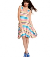 Travel to a colorful place in this warm-weather dress from American Rag, where stripes shoot boundlessly across a flirty, a-line silhouette!