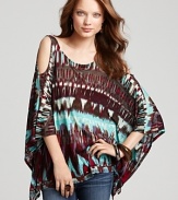 Be bold in this striking Ella Moss printed top. Stylish cutout shoulders lend an unexpected viewpoint to this boxy poncho-inspired silhouette.