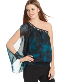 Rampage's one-shoulder top has a relaxed fit that looks adorable with skinny jeggings and open-toe booties! Rampage's one-shoulder top has a relaxed fit that looks adorable with skinny jeggings and open-toe booties!
